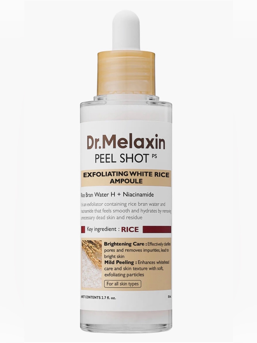 Dr. Melaxin Peel Shot Exfoliating White Rice Ampoule - White & Beige